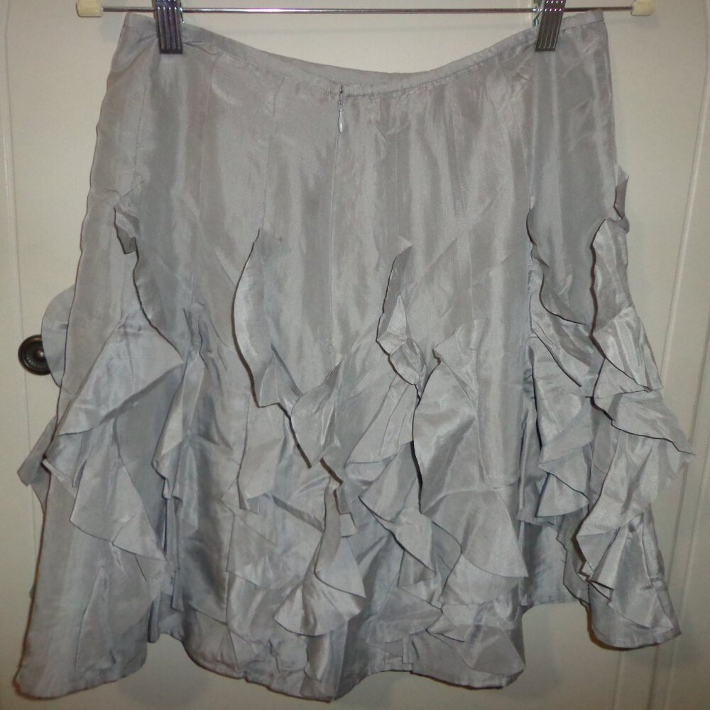 NWOT Garnet Hill 100% Silk Lined Skirt 6 Grey Ruffle Embellishing Zip Closure
